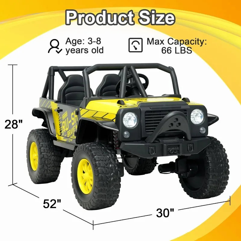 24V 5AH 2 Seater Power Wheels 4WD Kids' Electric Vehicles UTV Ride On Car Spring Absorbers, Wireless Bluetooth (Bright Yellow) AXSSIBLZ