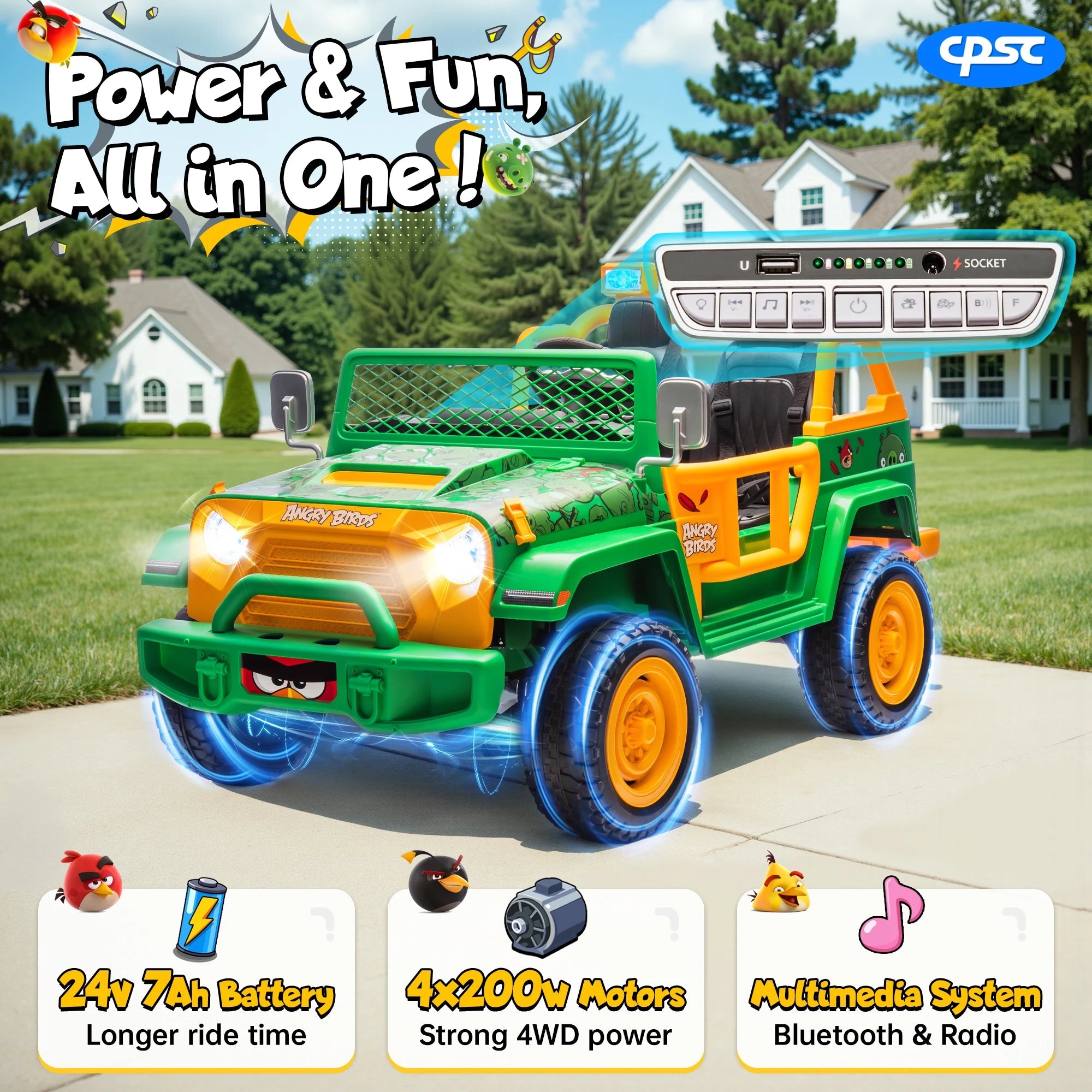 Funappy Birthday on Wheels Kids Electric Ride-On Car – 4WD Off-Road, Dual Seats, Remote Control, Bluetooth, for Ages 3-8 AXSSIBLZ