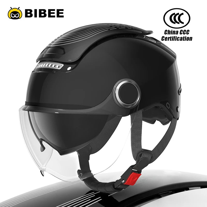 BIBEE Electric Motorcycle Helmet Summer Breathable Electric Bike Open Face Helmet Men Women Dual Lenses Jet Scooter Half Helmets AXSSIBLZ