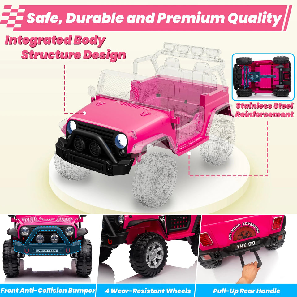 24V 4WD Ride on Car Power 4 Wheels w/Gift Flower, Remote Control, 2 Seater, 4X200W Motor, 3 Speeds, Pop Music, Spring Suspension AXSSIBLZ
