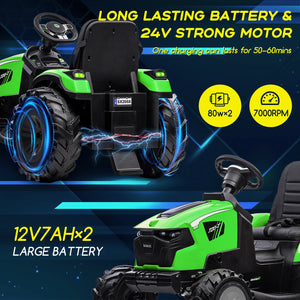 3 in 1 Ride on Tractor, Excavator & Bulldozer, 24V Electric Vehicle w/Trailer, Shovel Bucket, Digger, Remote Control, EVA Tires AXSSIBLZ