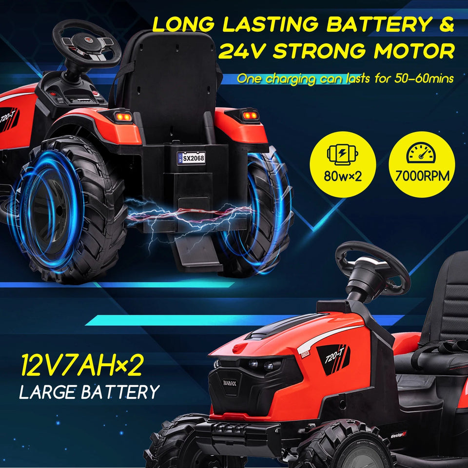 3 in 1 Ride on Tractor, Excavator & Bulldozer, 24V Electric Vehicle w/Trailer Remote Control Kids Ride on Car Toy AXSSIBLZ