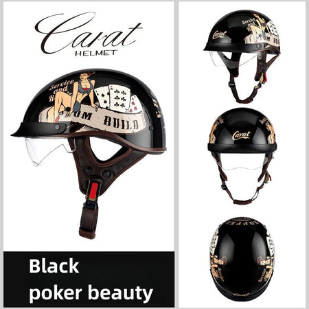 Leather Retro Motorcycle Half-Covered Helmet Comfortable Lightweight Men Portable Helmet snow Skiing Helmets with Goggles cover AXSSIBLZ