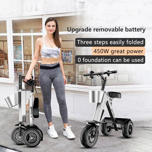 WILLJERDY Folding Electric Tricycle Mini Portable Adults Electric Scooter Small Elderly Mobility Electric Folding Bike AXSSIBLZ