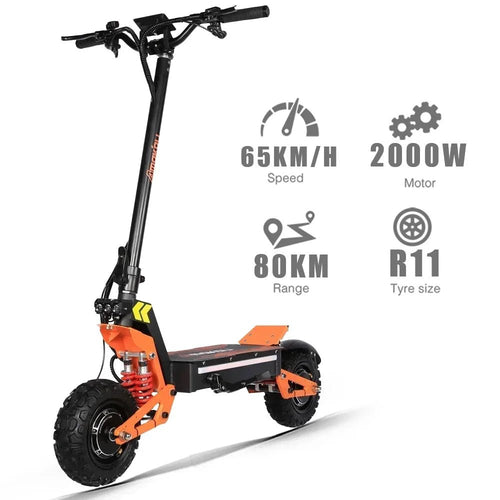 Foldable 5000W Dual Motor Adult Electric Scooter 11 inch Off-road Tyres 52V-26AH Max Speed 65KM/H Max Range 80KM Hydraulic Brake AXSSIBLZ