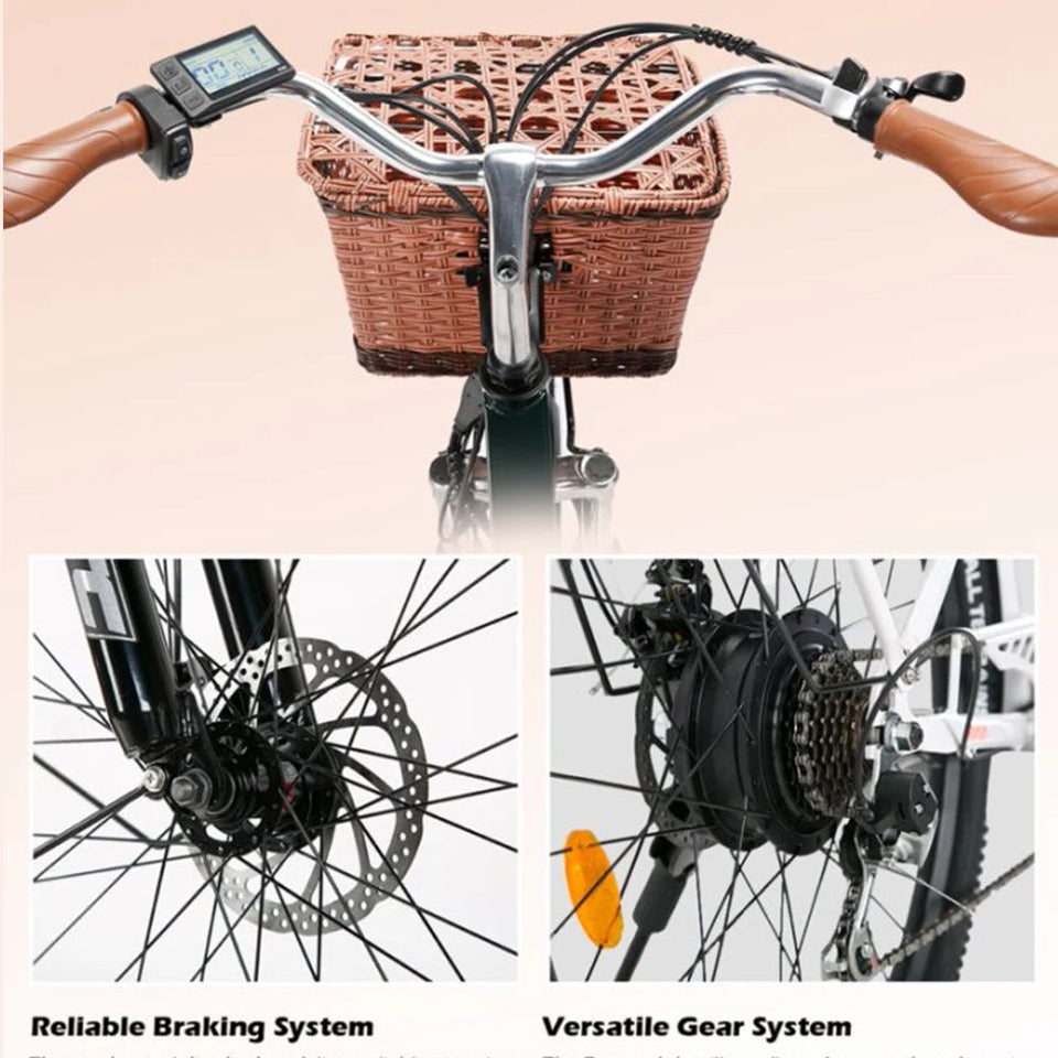 women's Ebike Electric Bicycle 26" 250W mid motor City Ebike Pedelec with Bicycle Basket Cup HolderSports Entertainment Cycling AXSSIBLZ