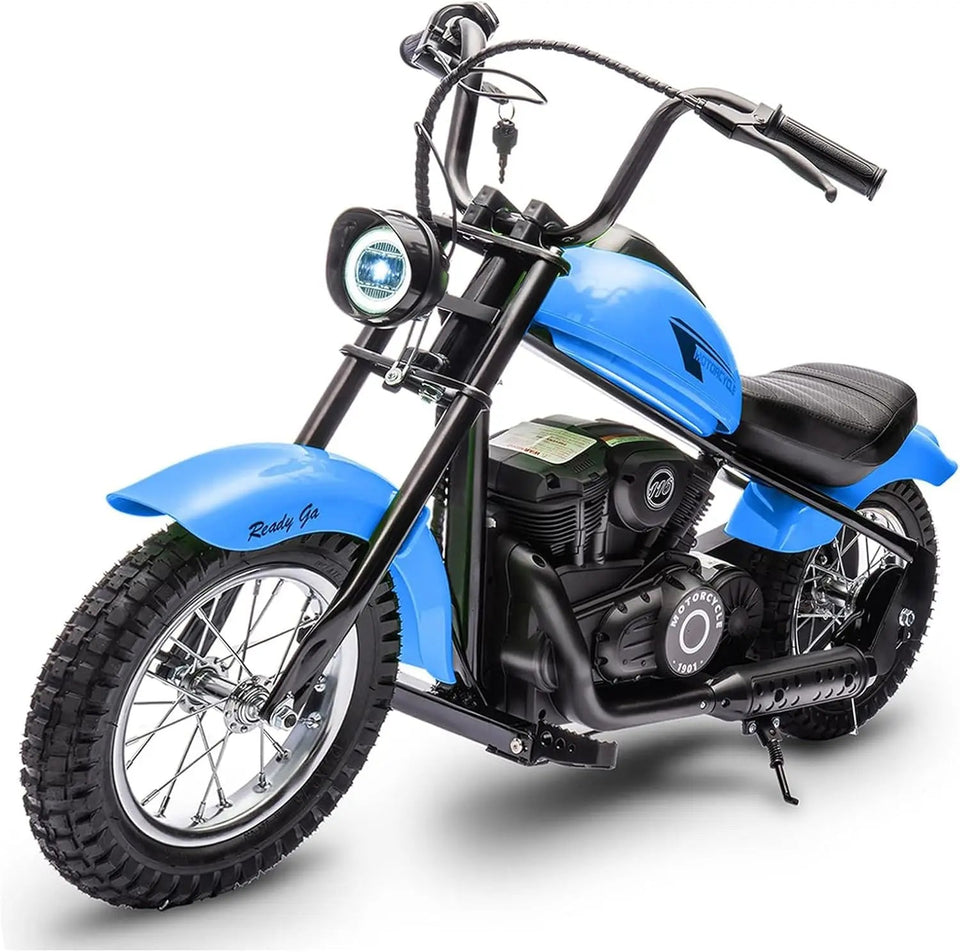 24V Electric Dirt Bike, 250W Electric Motorcycle w/LED Light, Leather Seat- Two Speed Max Up to 14MPH & 60 Minutes Motorbike AXSSIBLZ