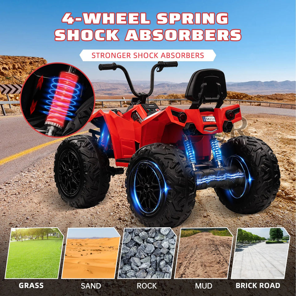 24V Kids ATV,Two Seater Ride on Car 4WD Quad Electric Vehicle,4x100W Powerful Engine with 7AHx2 Large Battery Accelerator Handle AXSSIBLZ
