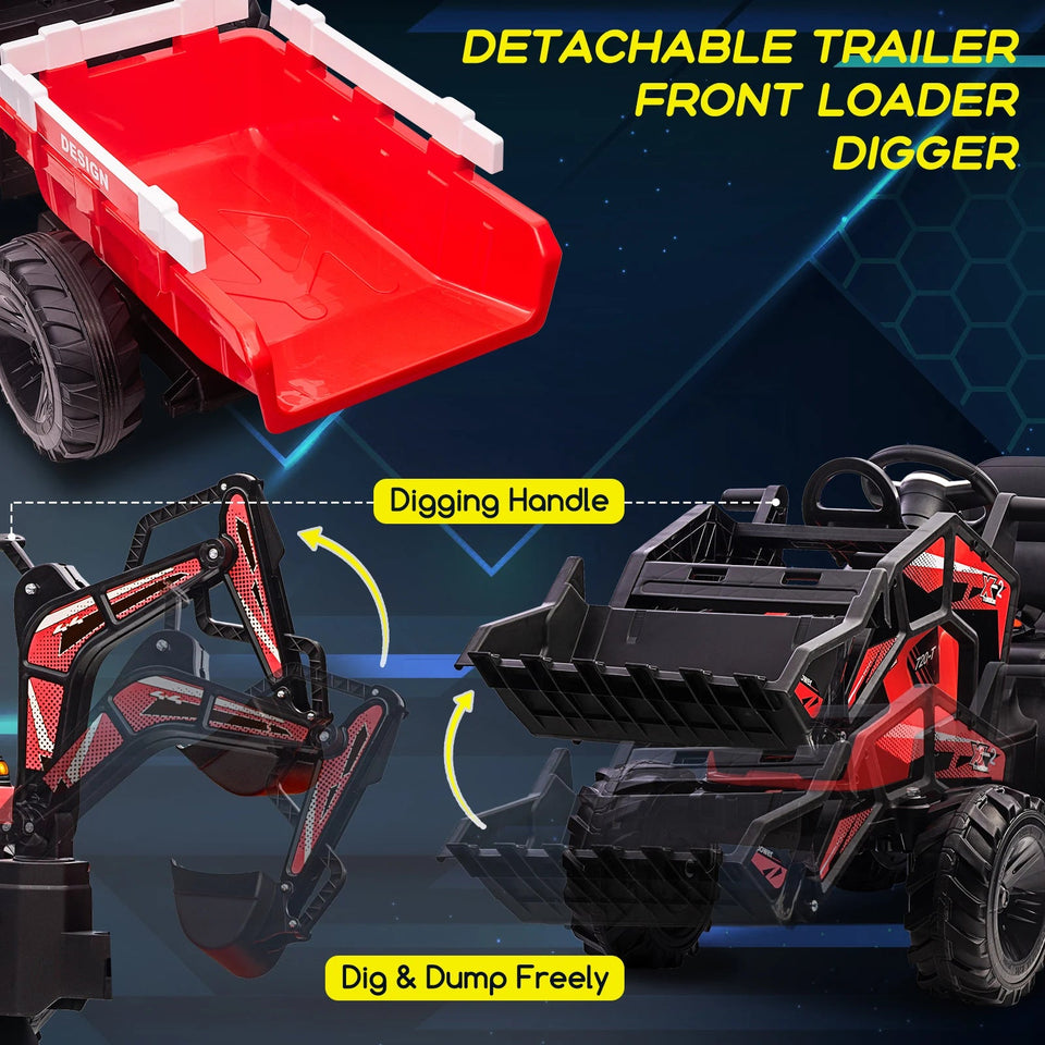3 in 1 Ride on Tractor, Excavator & Bulldozer, 24V Electric Vehicle w/Trailer Remote Control Kids Ride on Car Toy AXSSIBLZ
