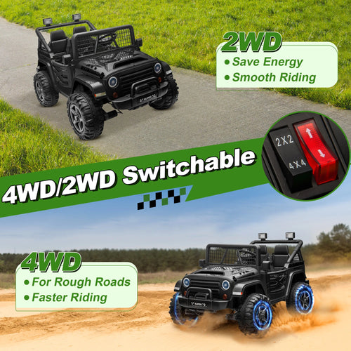 24V Ride on Truck Car w/Remote, XL 2 Seater Outdoor Toys 4WD/2WD Switchable, 4x200W Motor Power Four Wheels, Electric Car for Bi AXSSIBLZ