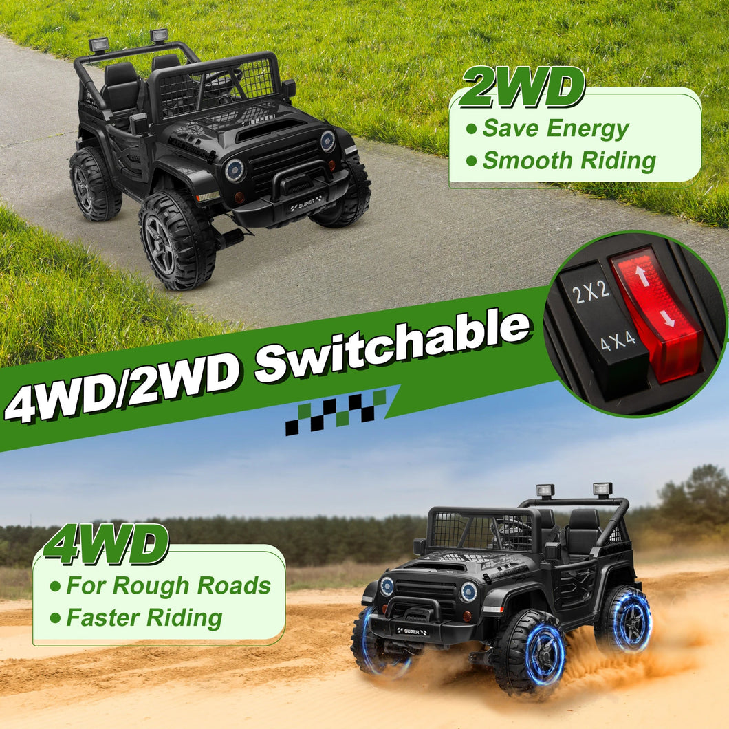 24V Ride on Truck Car w/Remote, XL 2 Seater Outdoor Toys 4WD/2WD Switchable, 4x200W Motor Power Four Wheels, Electric Car for Bi AXSSIBLZ
