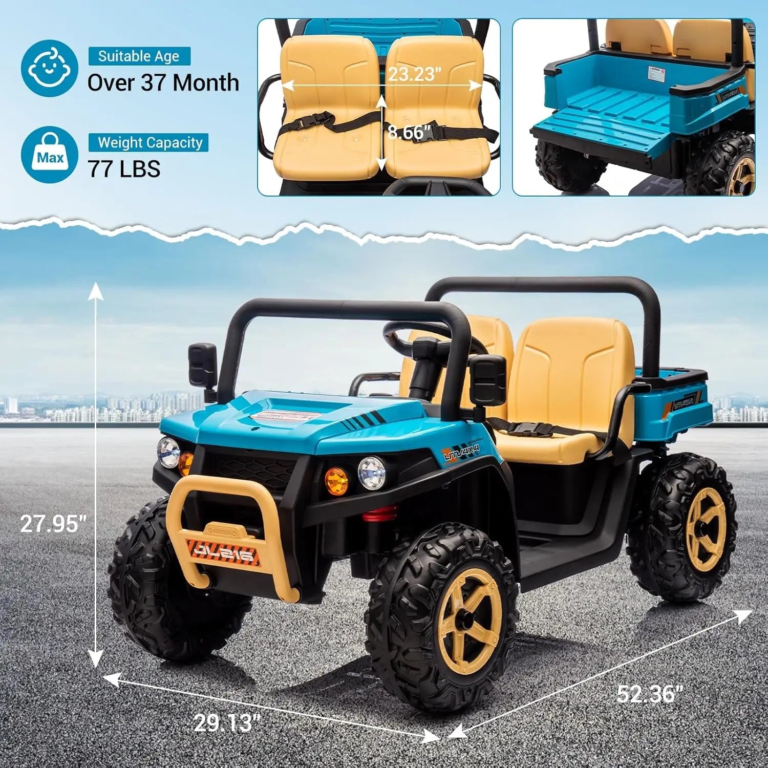 24v Ride On Dump Truck, 2 Seater Electric Ride On Car Toy for Kids, Battery Powered UTV with 4x35W Motors, Shovel Remote Control AXSSIBLZ