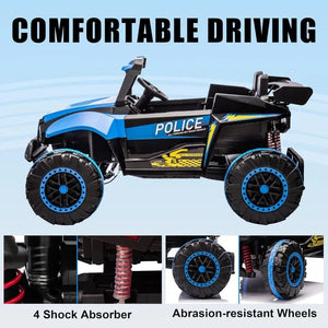 24V Police Car for Boys & Girls Ride on Toys with Remote Control 6.21 Mph Max Speed, 4 Spring Suspension (Blue) AXSSIBLZ