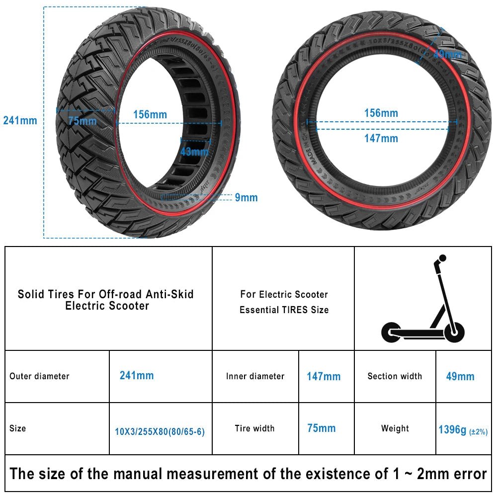 10*3/255*80(80/65-6)Off-road Tubeless Solid Tire Explosion-proof for KUGOO M4 Pro/VSETT10+/Zero 10X/Kaabo Electric Scooter Parts AXSSIBLZ