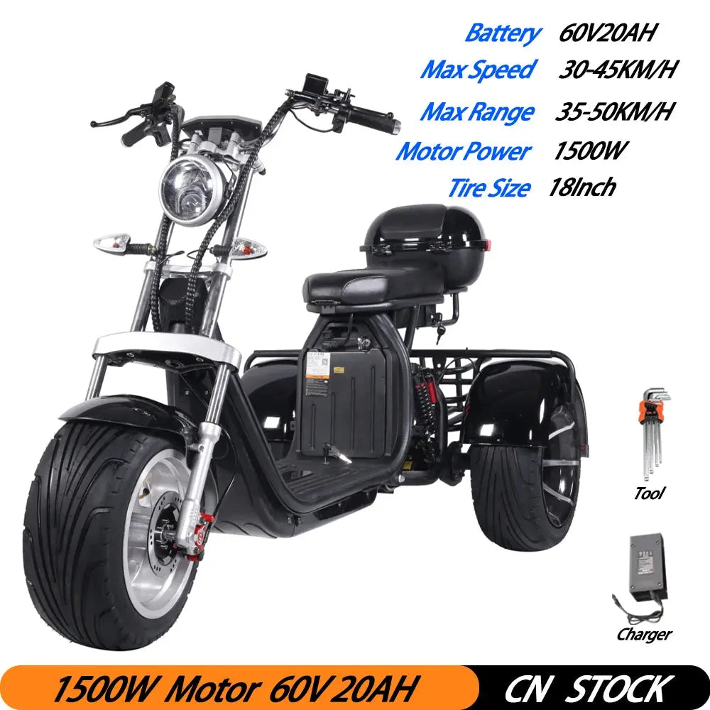 eHoodax Citycoco Fat Tire Electric 3 Wheel Scooter - AXSSIBLZ