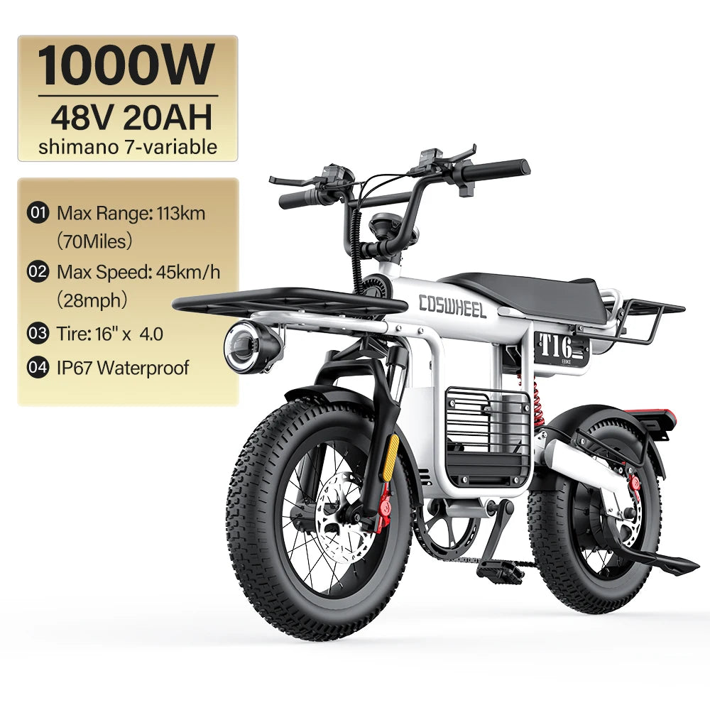 Coswheel T16 Summit 16 – 48V 20AH Outdoor Electric Bike Ride the Road, Conquer the Mountain AXSSIBLZ