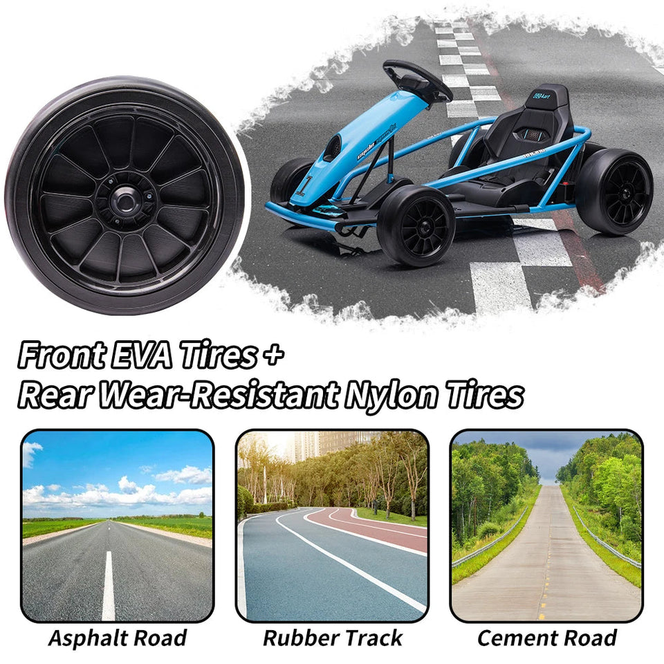 24V Go Kart for Kids, 300W*2 Extra Powerful Motors, 9Ah Large Battery 8MPH High Speed Drifting,Ride On Toy AXSSIBLZ