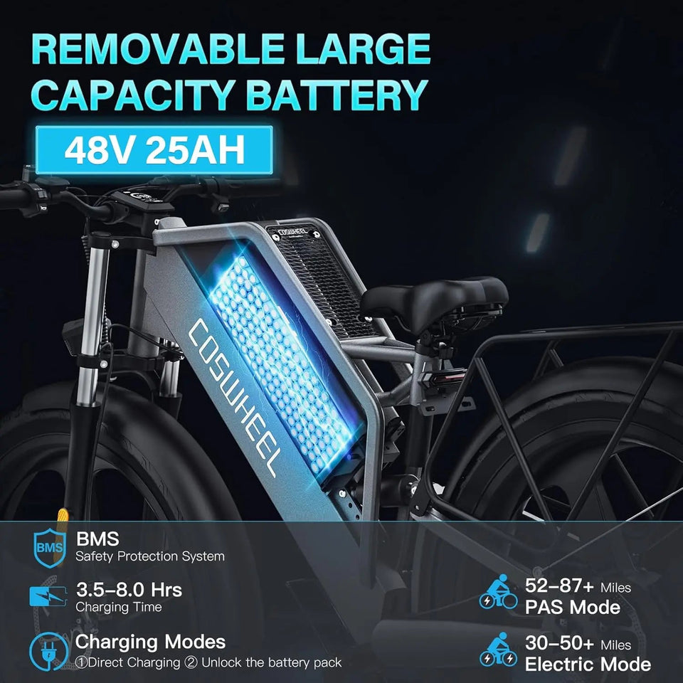 Coswheel Electric Bike For Adult T26 26Inch 1500W Mountain bike Electric Motorcycle 48V 25Ah Removable Battery Off Road EBike AXSSIBLZ