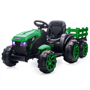 Kids Ride On Tractor with Trailer 12V Battery Powered Electric Kids Car Vehicle Toys with Dual Motors,Remote Control,LED Lights AXSSIBLZ