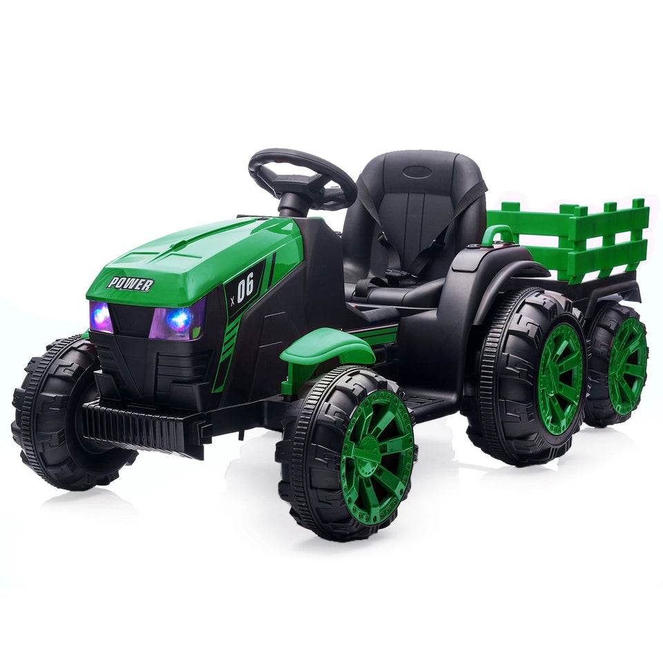 Kids Ride On Tractor with Trailer 12V Battery Powered Electric Kids Car Vehicle Toys with Dual Motors,Remote Control,LED Lights AXSSIBLZ