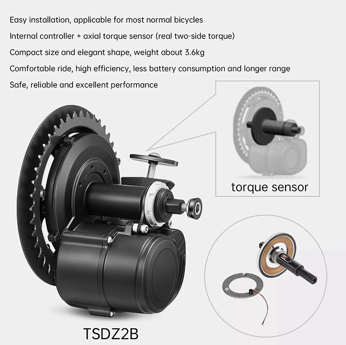 RideBoost 500W 48V Mid Drive Kit – TSDZ2B Dual Clutch E-Bike Conversion with Torque Sensing AXSSIBLZ