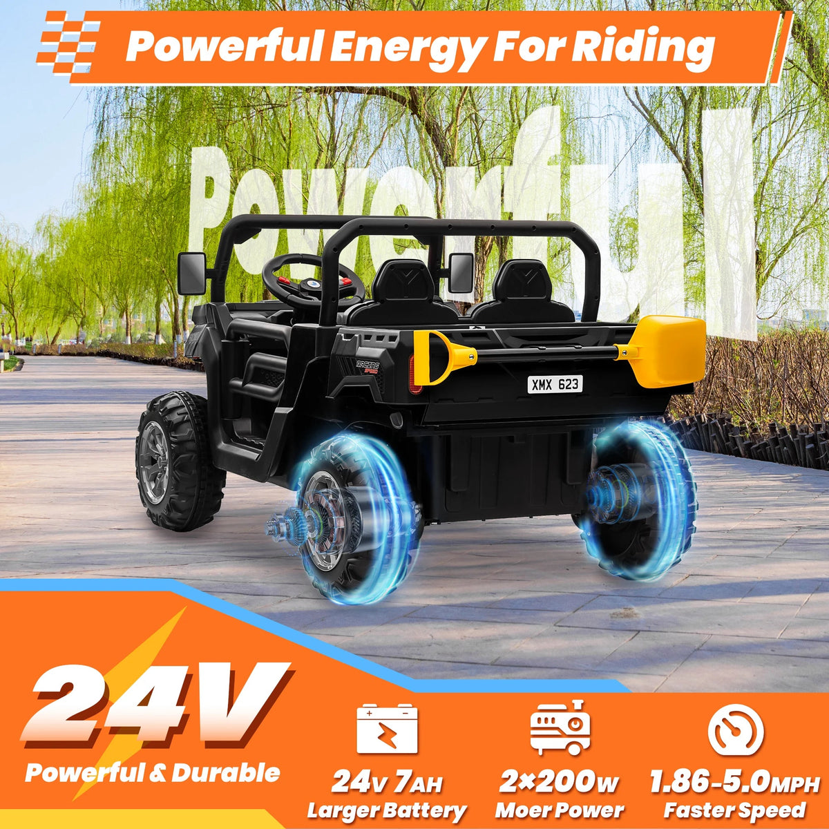24V Ride on Dump Truck, 2 Seater Kids UTV Electric Car w/2.4G Remote Control, 4 Wheeler, Bluetooth Music, LED Lights, 24 Volt Ba AXSSIBLZ