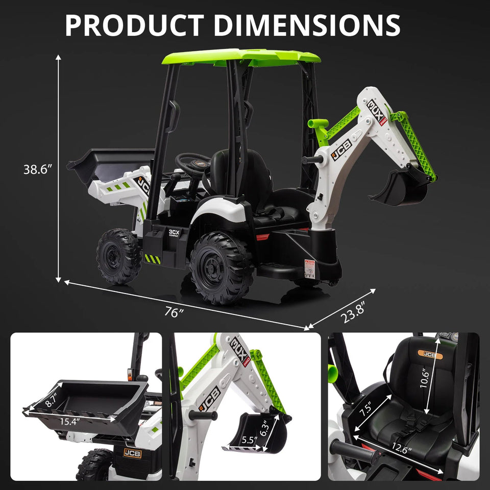 4 in 1 Ride on Excavator & Bulldozer, 12V Kids Electric Vehicle with Remote Control, Front Loader, Digger, Excavator Ride on Car AXSSIBLZ