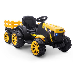 Kids Ride On Tractor with Trailer 12V Battery Powered Electric Kids Car Vehicle Toys with Dual Motors,Remote Control,LED Lights AXSSIBLZ