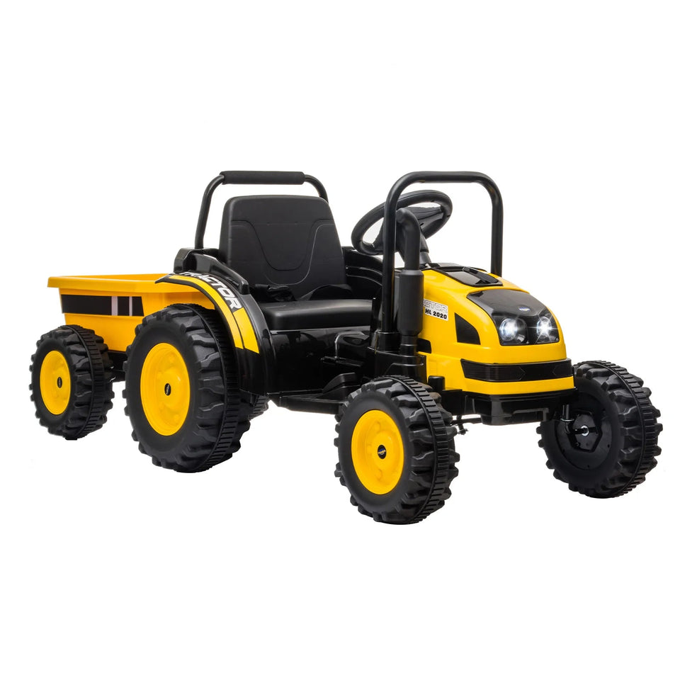 12V Kids Ride-On Tractor with Trailer,Remote Control,Music,LED Light,Rear Wheels Suspension,Battery Powered Electric Vehicle Toy AXSSIBLZ
