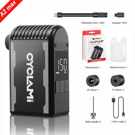 CYCLAMI RidePlus Mini Cordless Bike Pump 120PSI Portable Inflator for Presta & Schrader Tires – Ideal for MTB & Road Bikes AXSSIBLZ