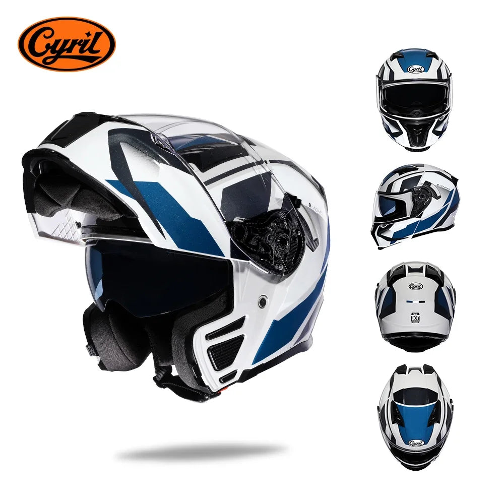 Full Face Motorcycle Helmet with Dual Visor Cyril Flip-up Motorcycle Helmet with Bluetooth Slot For Adult DOT Approved Helmet AXSSIBLZ