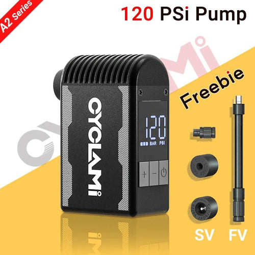 CYCLAMI RidePlus Mini Cordless Bike Pump 120PSI Portable Inflator for Presta & Schrader Tires – Ideal for MTB & Road Bikes AXSSIBLZ