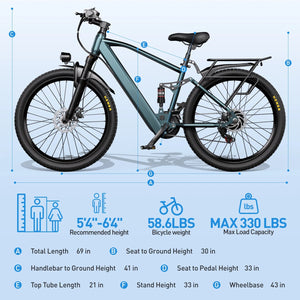 26" 24" Electric Bike For Adults With 500W Powerful Motor 36V 374Wh/468Wh Battery, Up To 30 Miles, 19 MPH,Electric Mountain Bike AXSSIBLZ