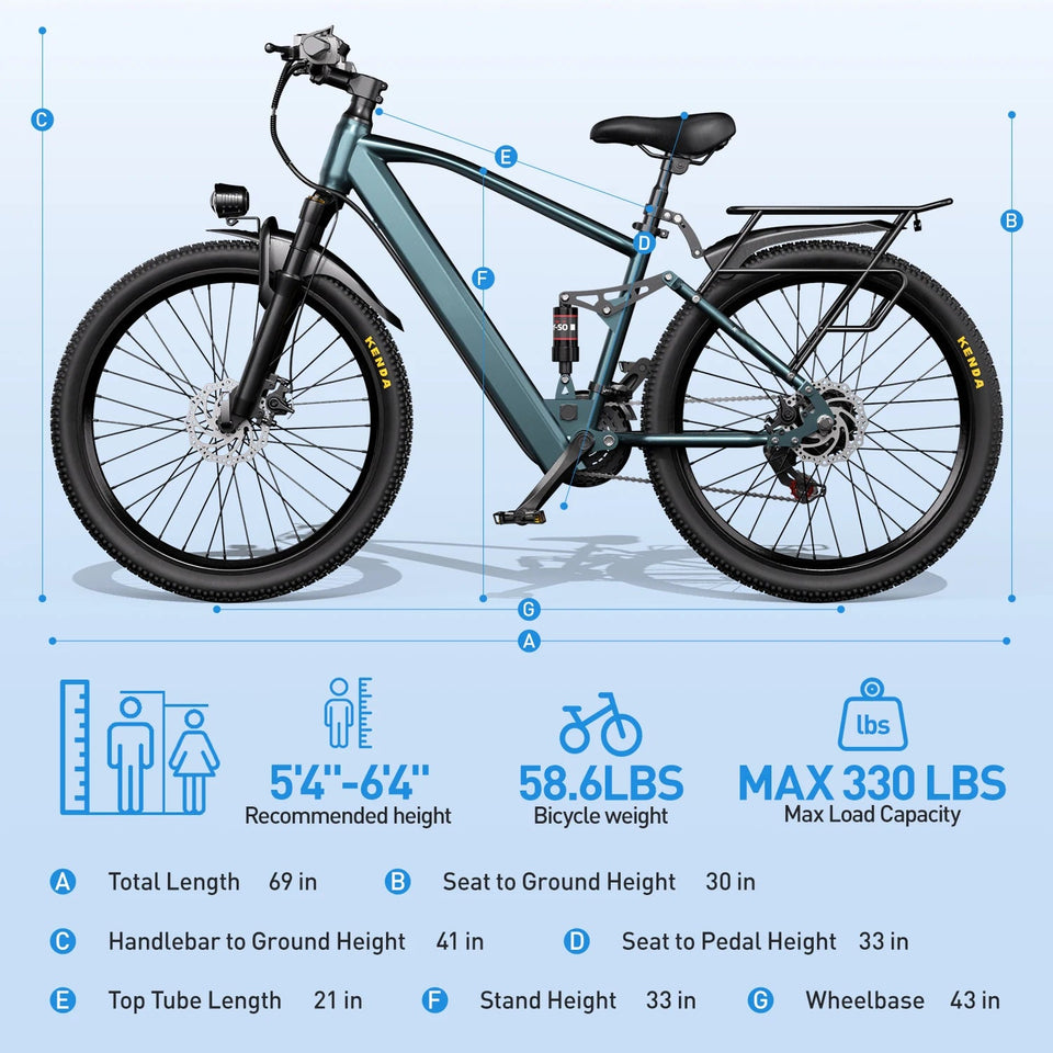 26" 24" Electric Bike For Adults With 500W Powerful Motor 36V 374Wh/468Wh Battery, Up To 30 Miles, 19 MPH,Electric Mountain Bike AXSSIBLZ