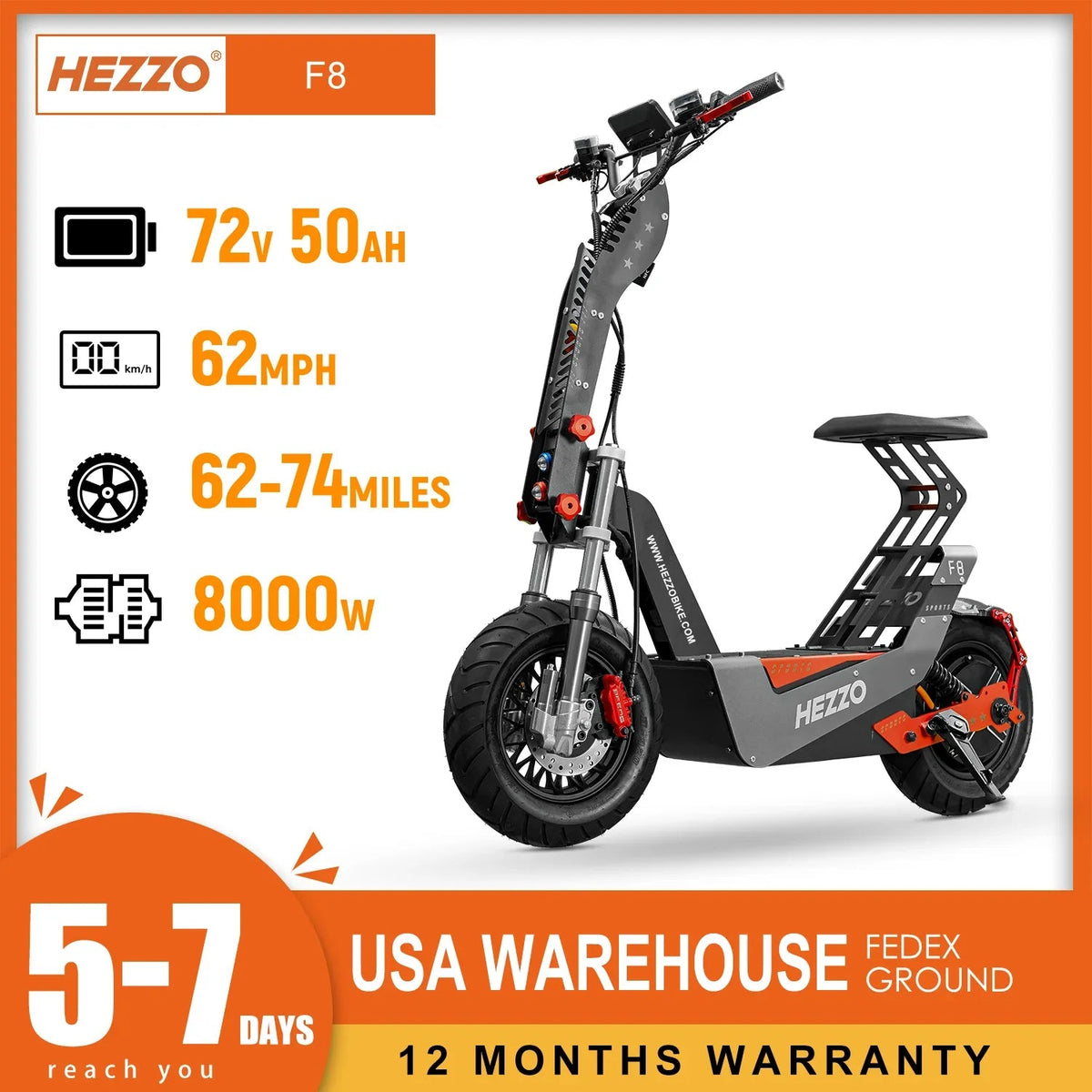 Foldable F8 Electric Scooter 100/km Electric Scooter 8000W Large Motor 72V50AH Battery16-inch Fat Tire Off-road Electric Scooter AXSSIBLZ