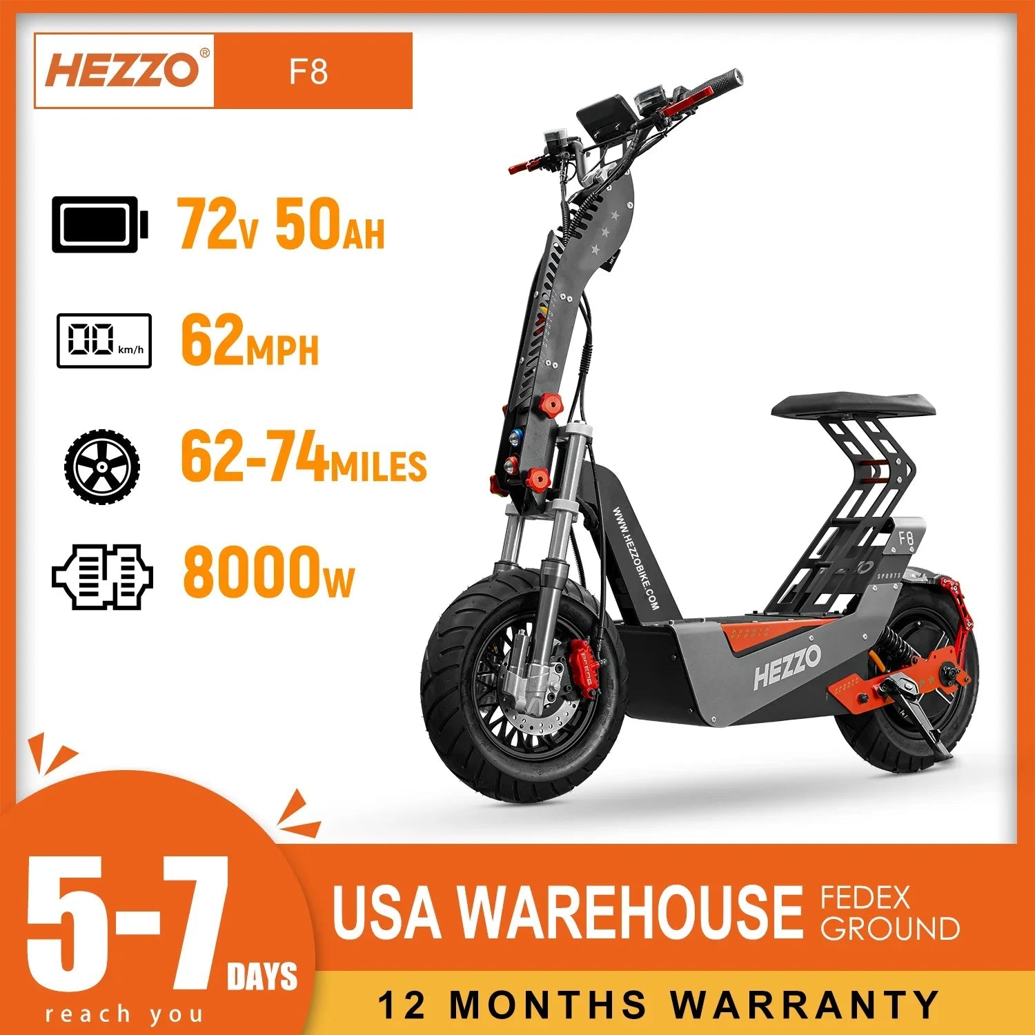 Foldable F8 Electric Scooter 100/km Electric Scooter 8000W Large Motor 72V50AH Battery16-inch Fat Tire Off-road Electric Scooter AXSSIBLZ