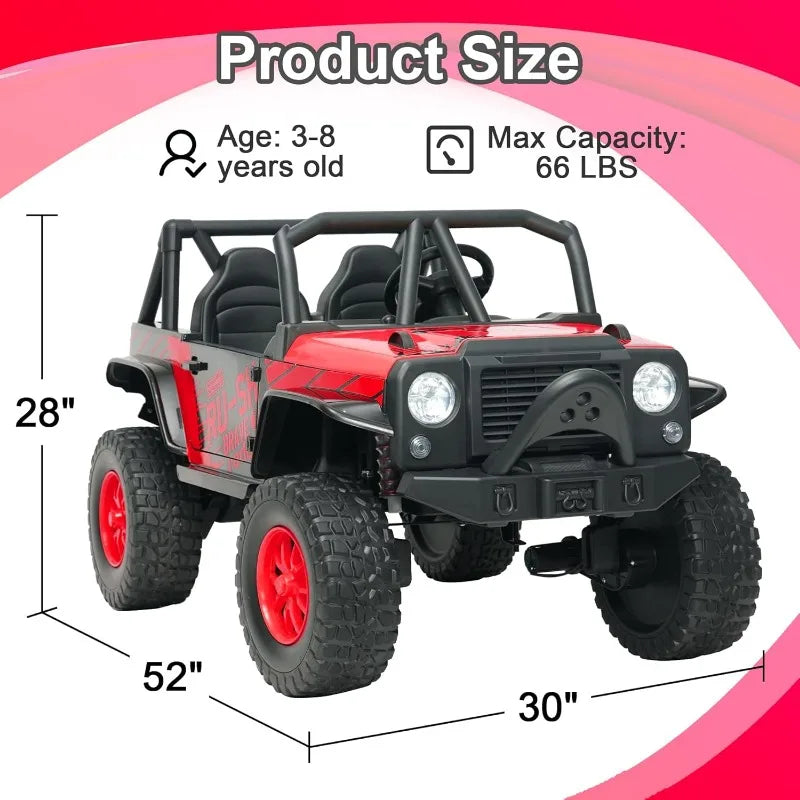 24V 5AH 2 Seater Power Wheels 4WD Kids' Electric Vehicles UTV Ride On Car for Kids, Spring Absorber, Wireless Bluetooth (Red) AXSSIBLZ
