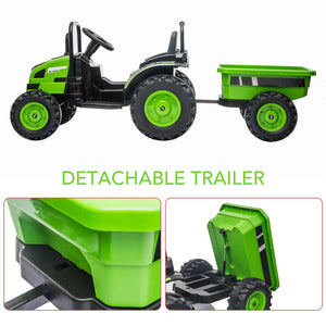12V Kids Ride-On Tractor with Trailer,Remote Control,Music,LED Light,Rear Wheels Suspension,Battery Powered Electric Vehicle Toy AXSSIBLZ