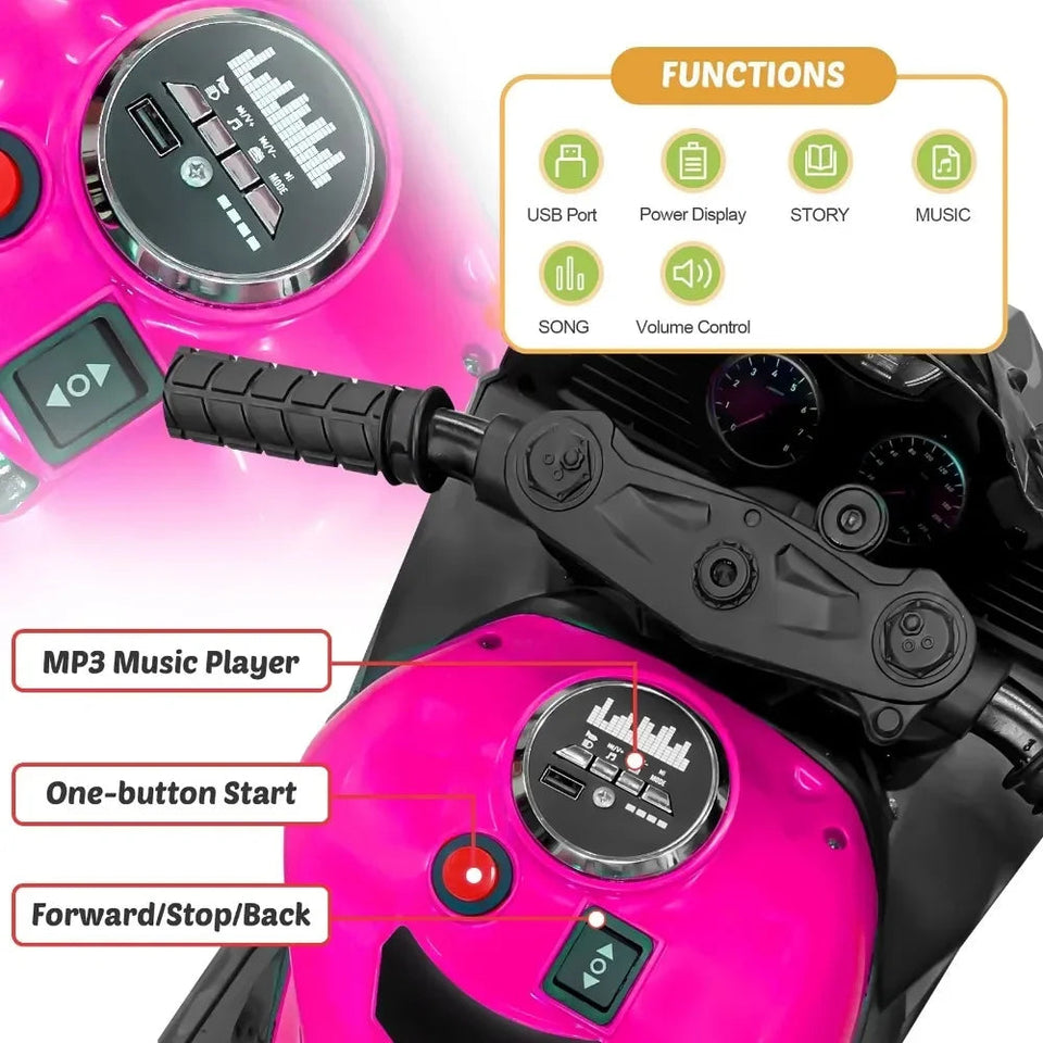 12V Kids Ride on Motorcycle, Battery Powered Electric Motorcycle for Kids, Ride on Toy with LED Light Wheels, MP3, Bluetooth AXSSIBLZ