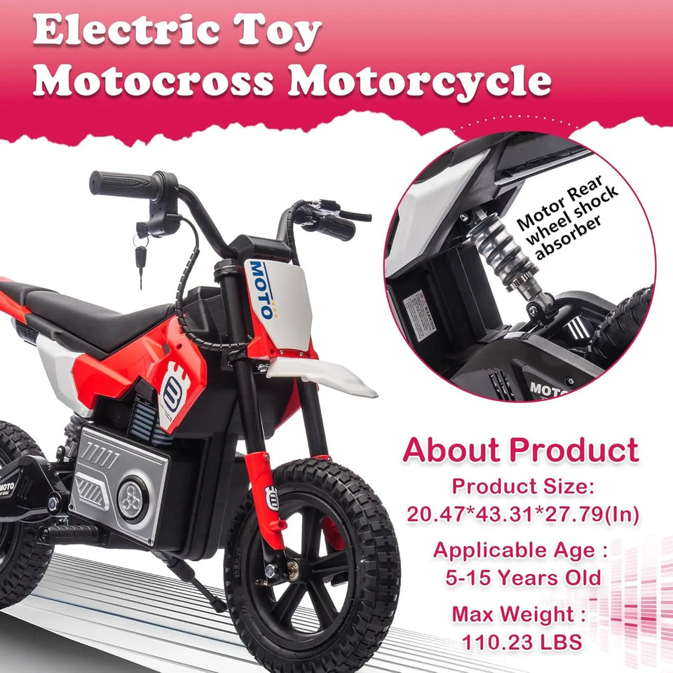 Electric Motorcycle for Kids Ages 5-15, 24V 200W Higher Speed Electric Dirt Bike, Kids Ride On Motorcycle with Rear Wheel Shock AXSSIBLZ