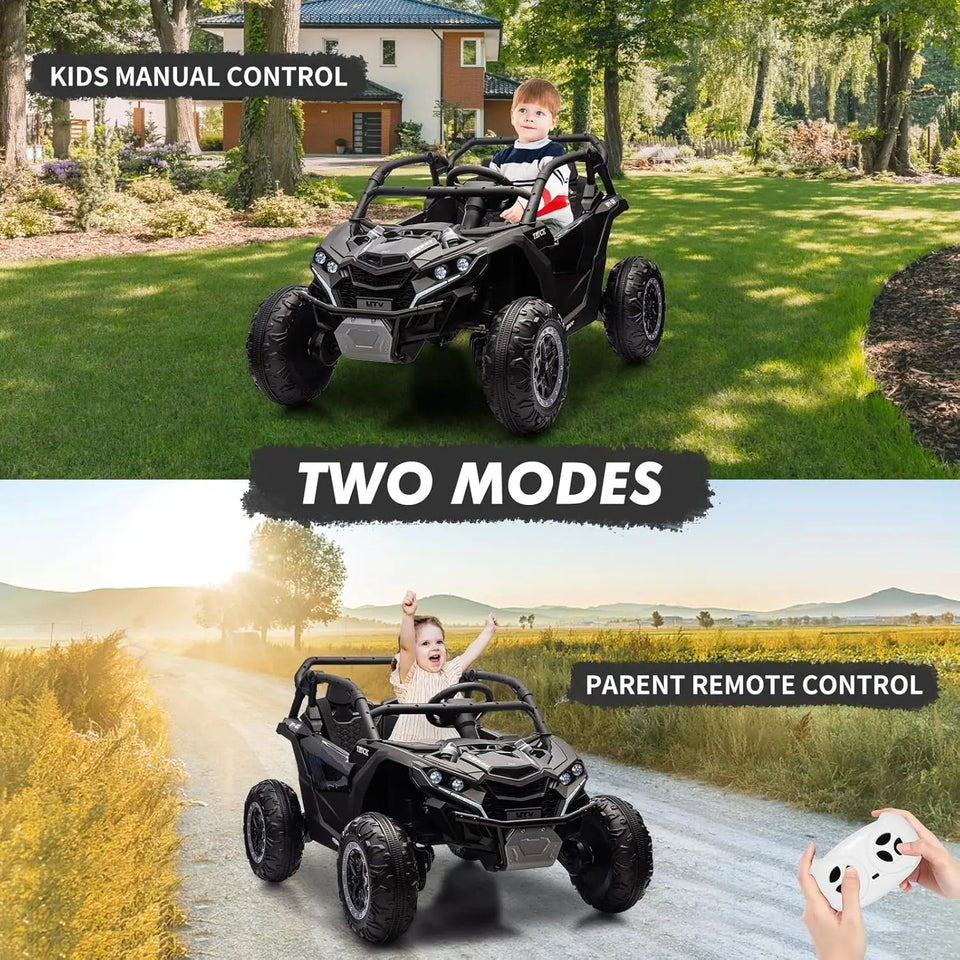 24V Ride On Car For Kids, 4WD Electric Vehicle With Remote Control, 2 Seater, LED Lights, Four-Wheel Shock Absorption, 3 Speeds AXSSIBLZ