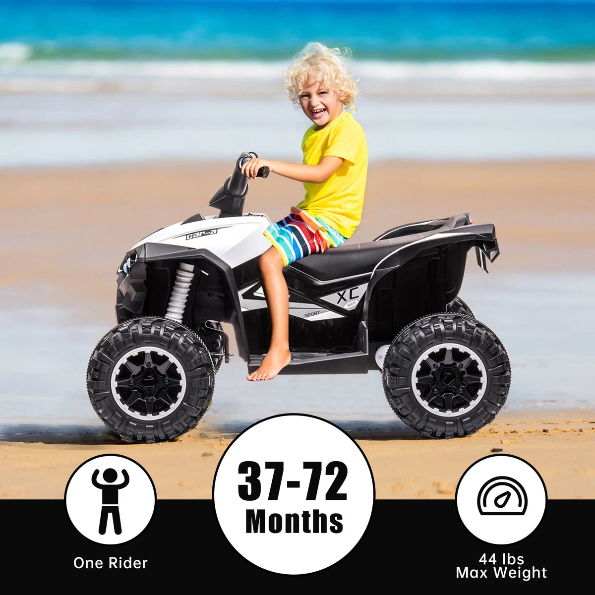 12V Kids Ride On ATV, Electric Battery, Powered Four Wheeler with Music, Led Lights, Soft Start, USB Port, and Treaded Tires AXSSIBLZ
