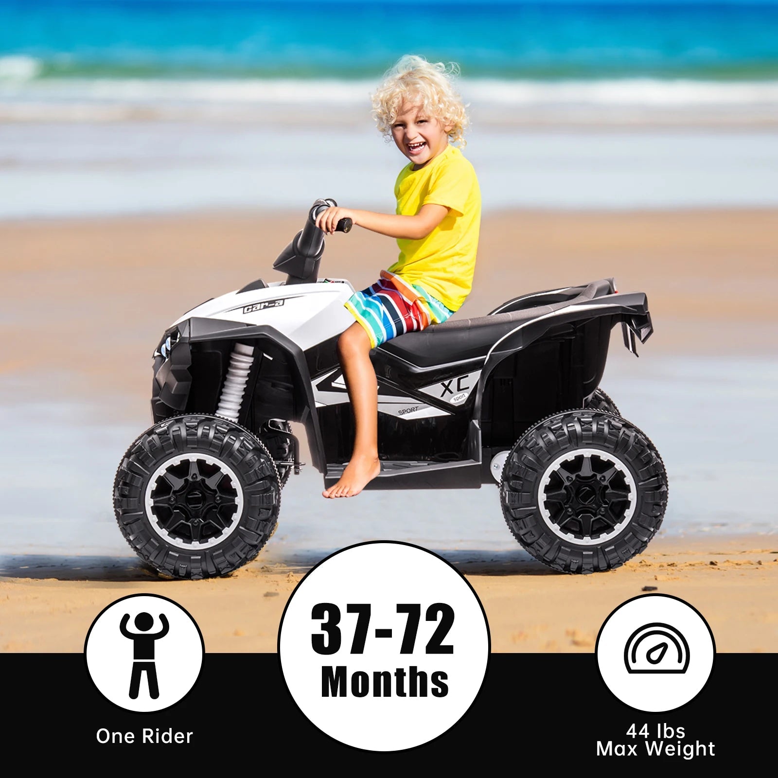 12V Kids Ride On ATV, Electric Battery, Powered Four Wheeler with Music, Led Lights, Soft Start, USB Port, and Treaded Tires AXSSIBLZ