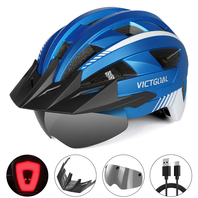 VictoSafe MTB Helmet – Complete Protection with LED, Visor & Goggles for Cyclists AXSSIBLZ