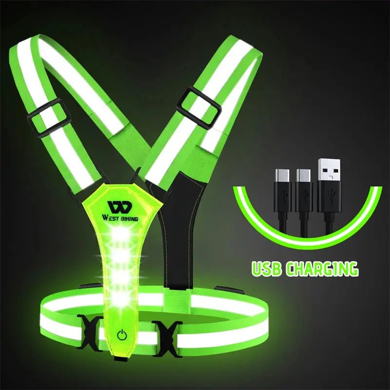 WEST BIKING Cycling Reflective USB Rechargeable LED Safety Vest - AXSSIBLZ