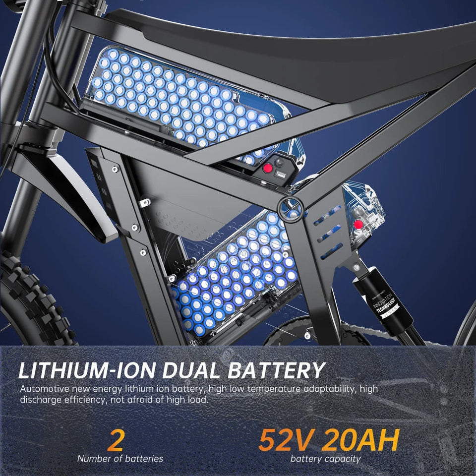 FVKINGE6 off-road electric bicycle 25 inch tires 52V40AH electric motorcycle peak 2900W motor 60KM/H AXSSIBLZ
