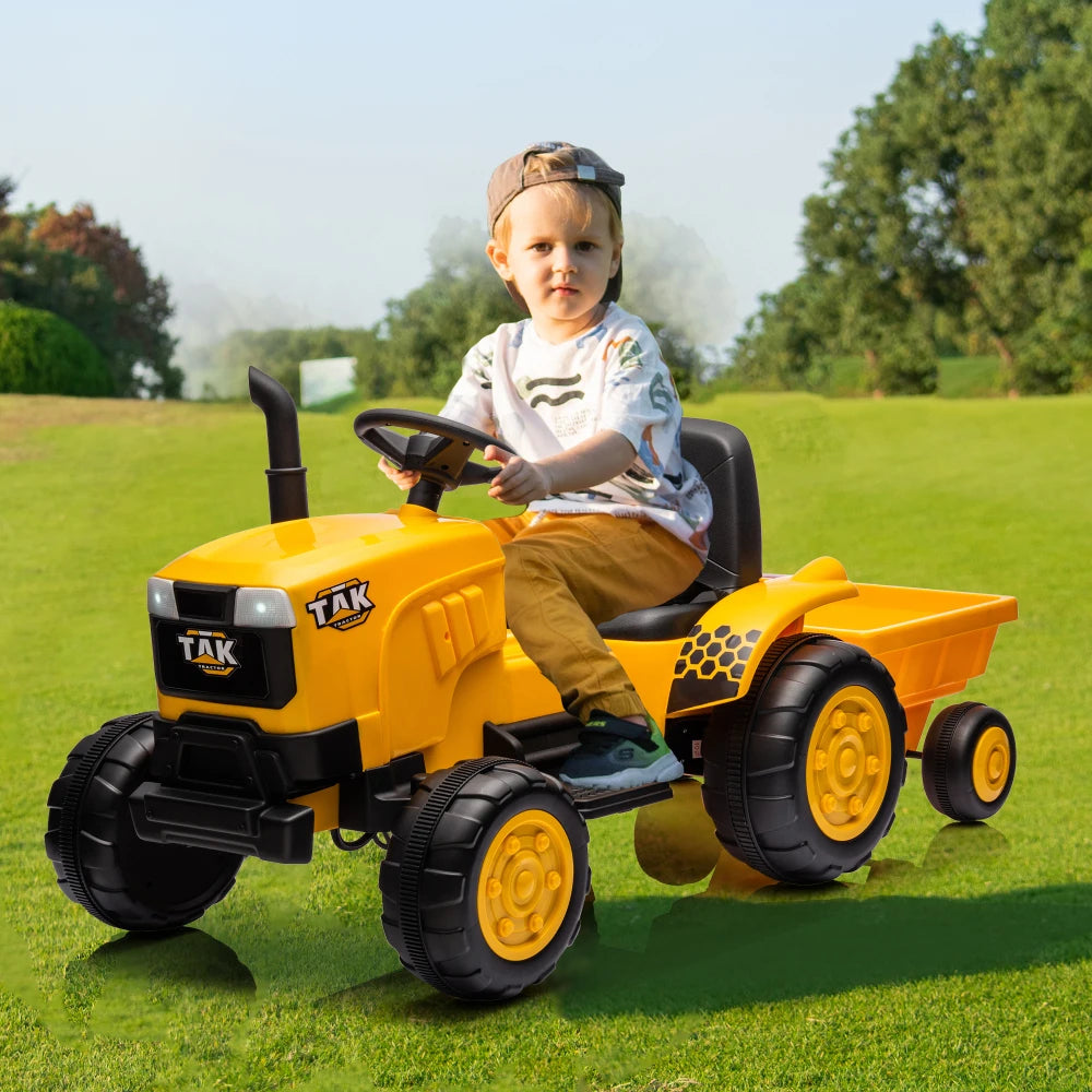 12V Kids Ride on Tractor Electric Excavator Battery Powered Motorized Car for Kids Ages 3-6, with , Detachable Trailer AXSSIBLZ