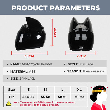 Motorcycle Helmet Detachable Full Face DOT Certification Safety Cat Ears Moto Helmets For Women Breathable Soft Comfort Lining AXSSIBLZ