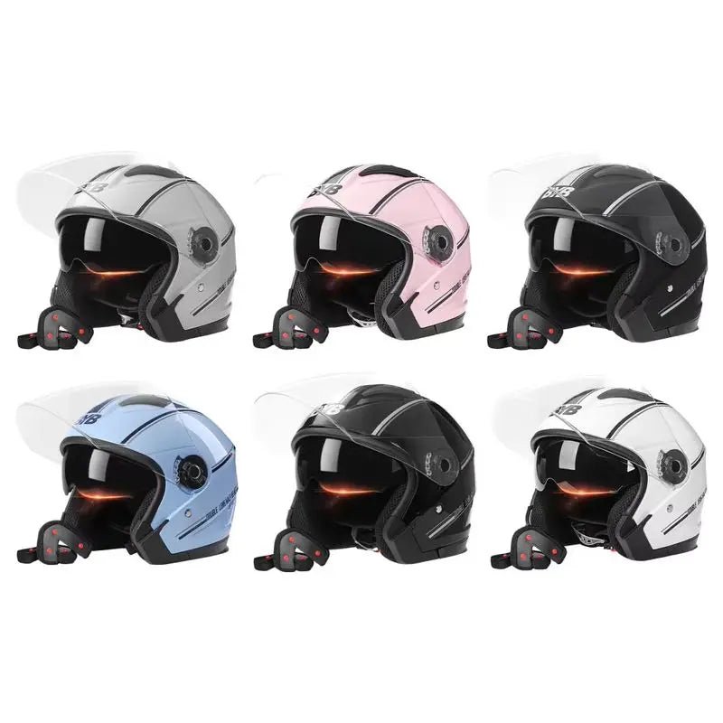 Motorcycle Open Face Helmet For Men And Women Dual Lens Sun Visor Face Shield Top Lightweight Scooter Bike Retro 3/4 Helmet AXSSIBLZ