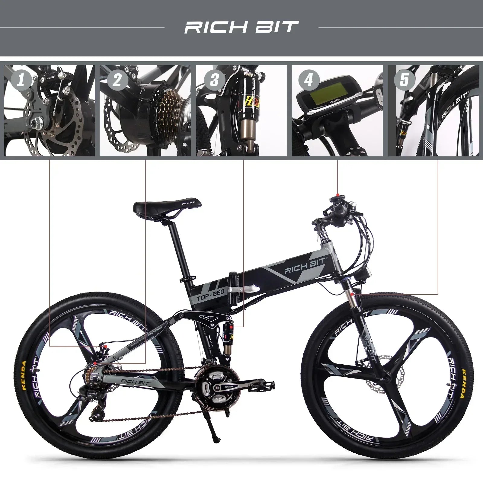 Richbit RT-860 1000WMountain Beach Electric Bike 26 Inch 48V17Ah Lithium Battery High Quality Outdoor Folding Electric Bike AXSSIBLZ